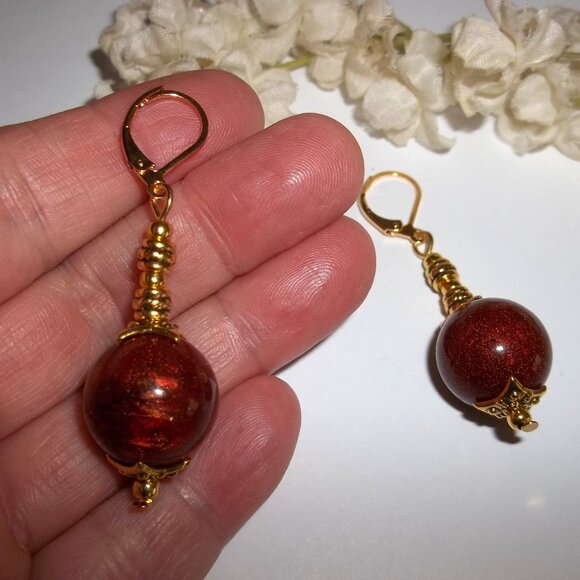 Orange and Gold Earrings Handmade Set Drop Dangle Fashion Accessory Woman D372 - Picture 4 of 5